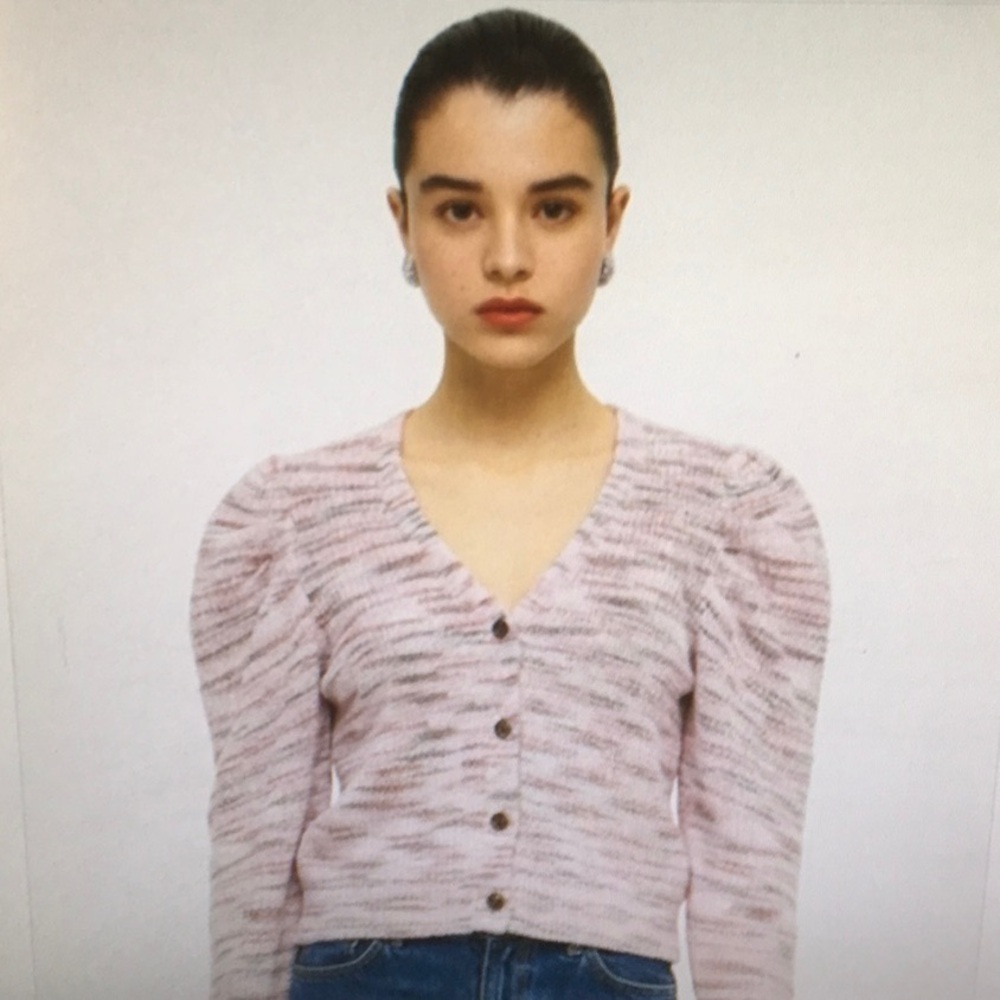 MARC NEW YORK-ANDREW MARC/ MARBLE PUFF SHOULDER V-NECK CARDIGAN/NEW